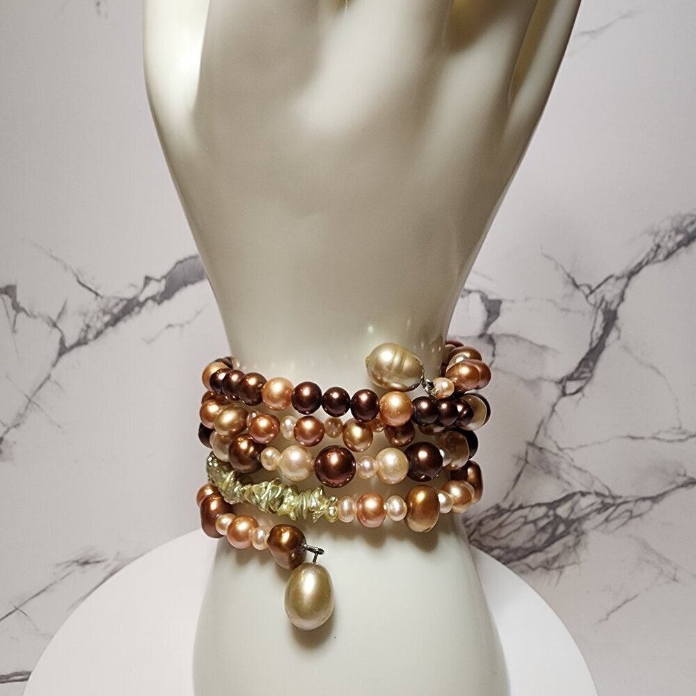 Cultured Multi Colored Pearl Cuff Bracelet with Twist Memory Wire